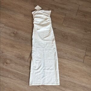 DISSH Women’s Off White Ruched Strapless Midi Dress New With Tags